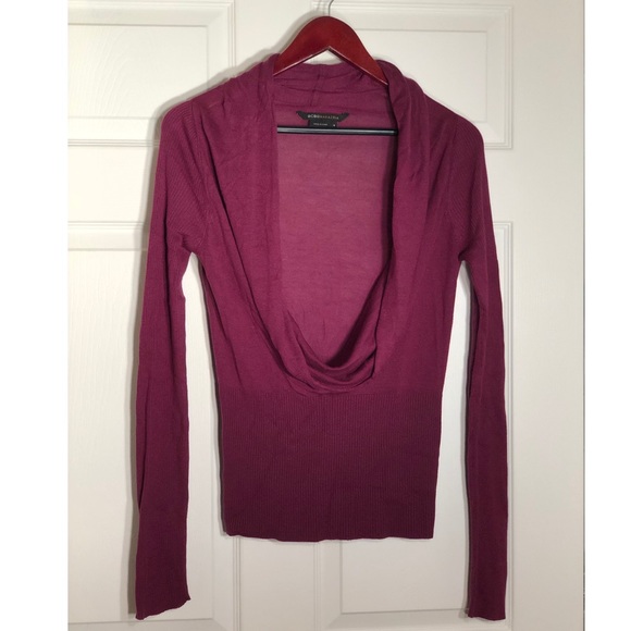BCBGMaxazria Deep Cowl-neck Maroon Sweater - Picture 1 of 3